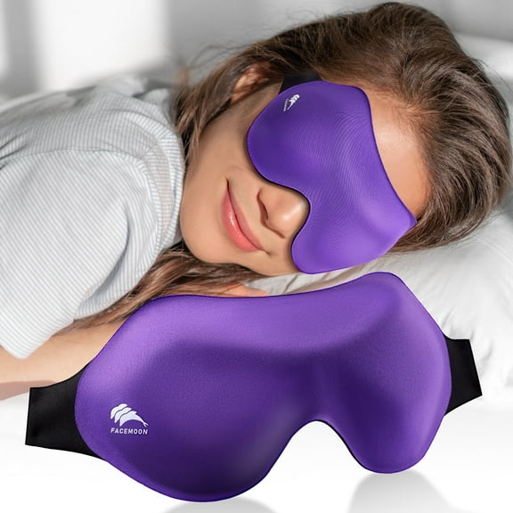 FACEMOON Sleep Mask, 3D Contoured, 100% Light‑Blocking, Zero‑Pressure Eye Cups, Lash‑Friendly, Purple