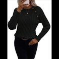 thumbnail image 3 of Suéteres de Invierno para Mujer, Suéter de Punto Moderno con Detalle de Botones y Mangas Raglán, Suéter de Moda. Negro M, 3 of 10