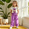 thumbnail image 6 of ATOGUTA Size 3-8 Years Girls Clothes Short Sleeve Tee Tops and Pants Clothing Set Purple, 6 of 6