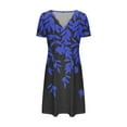 thumbnail image 4 of DailyTrove Women's Leaf Print V-Neck Midi Dress, Short Sleeve, Casual Daily & Garden Wear, Lightweight Rayon Blend, 4 of 6