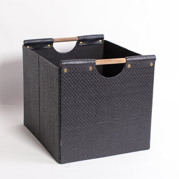 Better Homes & Gardens 12.75" Fabric Cube Storage Bin, Black Weave