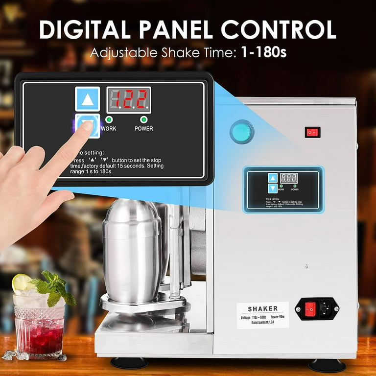 TECHTONGDA Commercial Milk Tea Shaker Machine, Professional Stainless Steel Double Frame Auto Bubble Tea Maker, Milk Making Machine With 2pcs 750ml Stainless Steel And 2pcs 700ml Transparent Cups