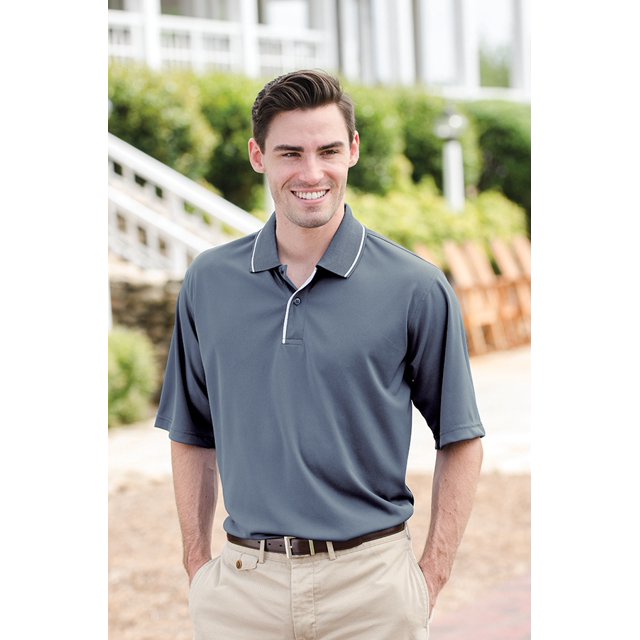 POLO PERFORMANCE Unisexe avec Détail à Rayures - 100 % Polyester, Évacuation de l'Humidité et Traité Antimicrobien, POLO Unisexe à Manches Courtes avec Rayures Contrastées sur le Col et la Braguette