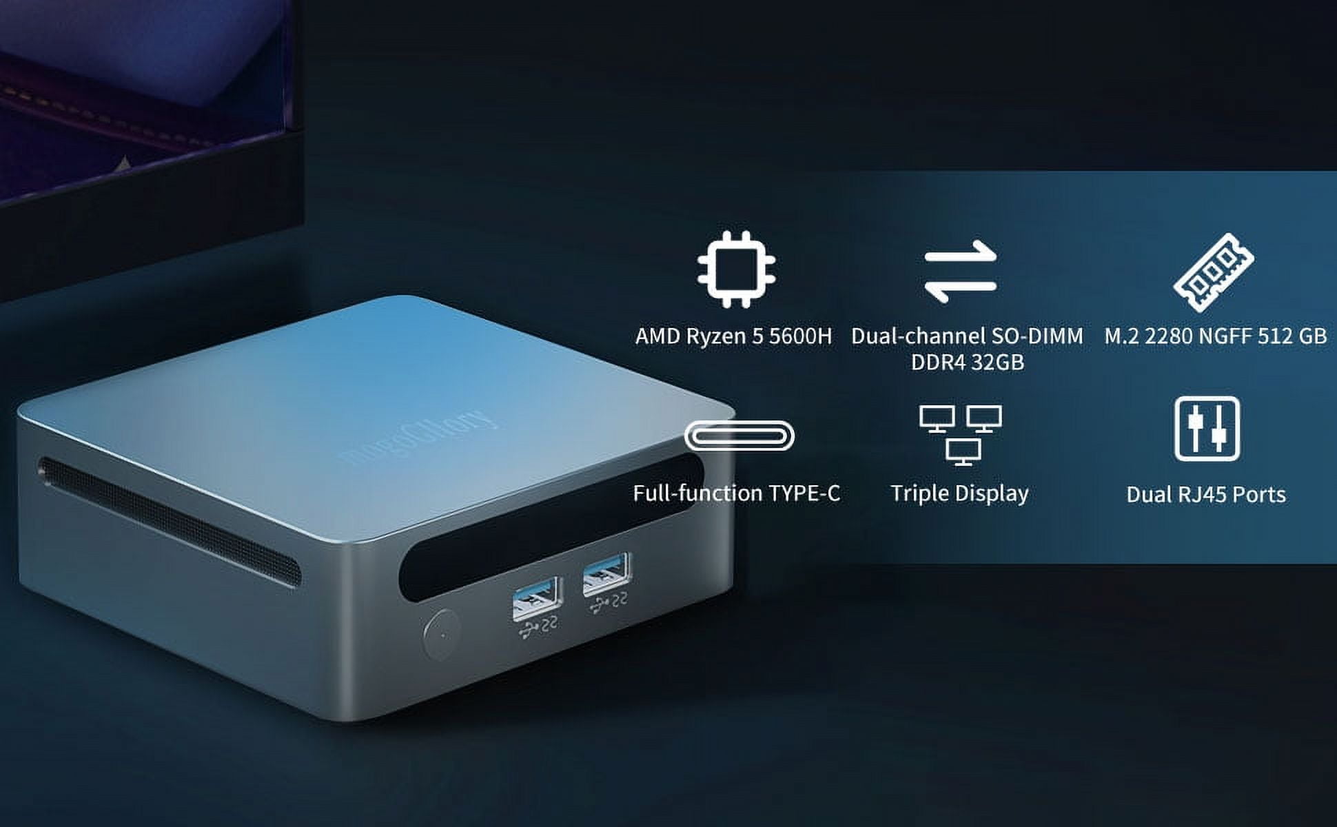 Mini PC,AMD Ryzen 5 5600H,16GB DDR4 512GB NVMe SSD Mini