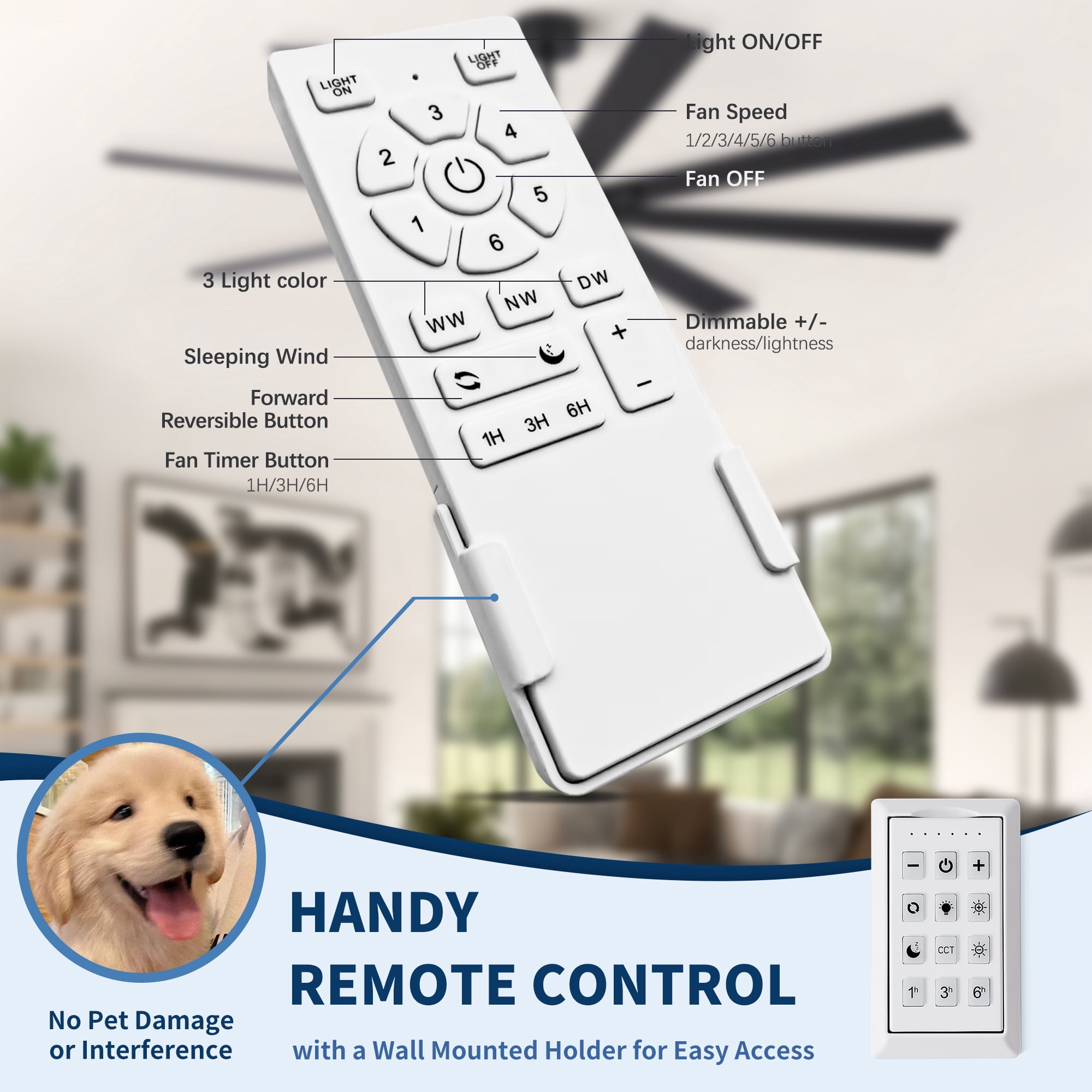 72 inch Ceiling Fan with Light, Solid Wood Blades DC Motor Reversible Remote Control,Black