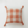 thumbnail image 5 of Funda de almohada con flecos de color liso y cuadrícula rayada con textura de lino y algodón de tejido grueso, 5 of 5
