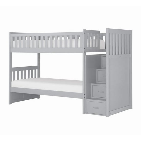 Lexicon Orion 97" Reversible Step Storage Wood Bunk Bed in Gray