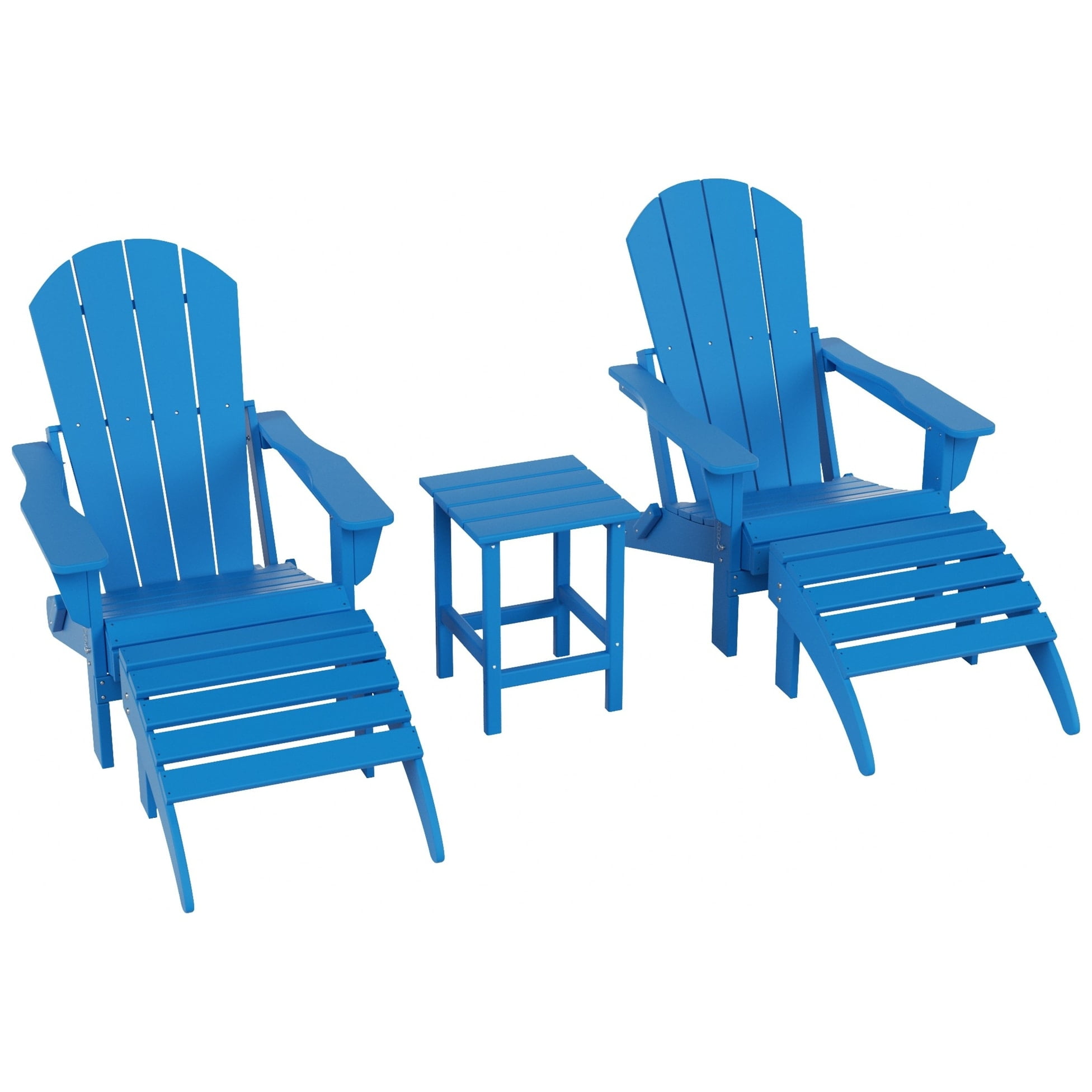 Polytrends  Laguna Hdpe All Weather Outdoor Patio Foldable Adirondack Chairs Conversation Set (5-Piece Set) Pacific Blue