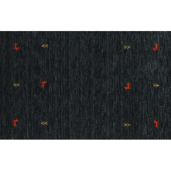 Ahgly Company Machine Washable Indoor Rectangle Traditional Night Black Area Rugs, 5' x 7'