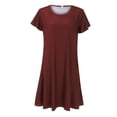 thumbnail image 3 of MSJUHEG Dresses for Women 2024 Summer Dresses for Women 2024 Dresses Ruffle Short Sleeve Tshirt Dress Round Neck Swing Sundress with Pockets Womens Dresses Plus Size Dresses for Curvy Women Wine Xxl, 3 of 9