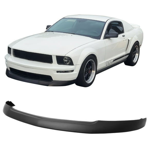 Ikon Motorsports Front Bumper Lip, Compatible with 2005-2009 Ford Mustang Bullitt/GT (4.6L V8 Only), V2 Style Matte Black PP Polypropylene Air Dam Chin Spoiler Protector Splitter 1PC