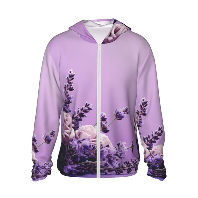 Fotbe Lavender Roses Arrangement Chaqueta con Protección Solar UPF 50+ para Hombre y Mujer, Camisa con Capucha y Bolsillos-Medium