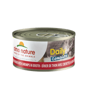 Angle View: (12 Pack) Almo Nature Daily Complete Tuna Dinner with Shrimps in Broth Grain Free recipe Wet Canned Cat Food 2.47 oz. Cans