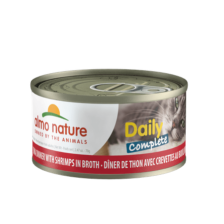 (12 Pack) Almo Nature Daily Complete Tuna Dinner with Shrimps in Broth Grain Free recipe Wet Canned Cat Food 2.47 oz. Cans