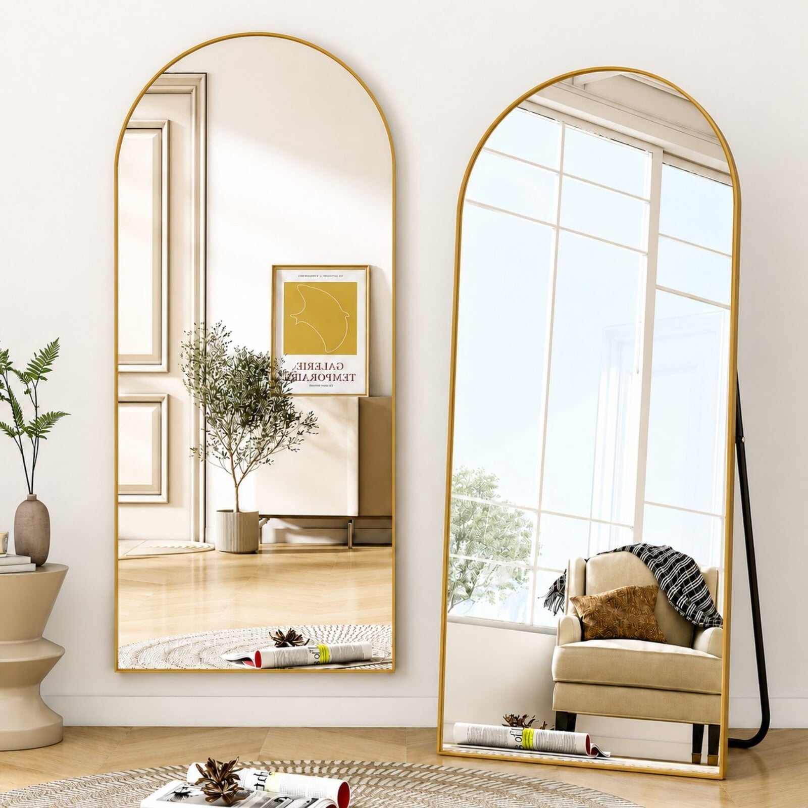 Mirrasia 71.3" x 26" Arched Full Length Mirror Full Body Mirror Wall Mounted, Gold