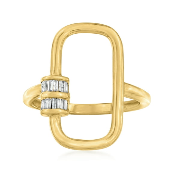 Ross-Simons 0.10 ct. t.w. Tapered Baguette Diamond Oval Carabiner-Link Ring in 18kt Gold Over Sterling, Women's, Adult