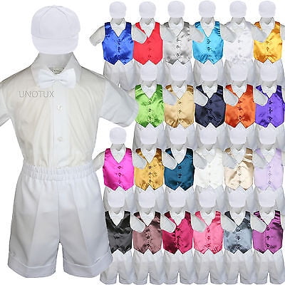 

Baby Boys Toddler Formal Vest Shorts Suit Color Vest 5pc White Bow Tie Set S-4T