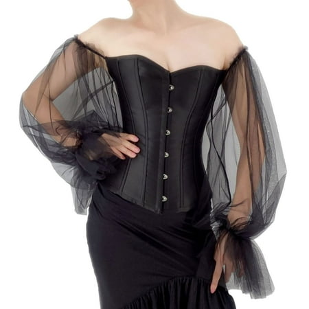 

LBECLEY Shirt for Women Women Fashion Corset Tops Satin Lace Up Retro Court Style Boned Bustier Floral Push Up Bodycon Shaperwear Full Body Bras Black L