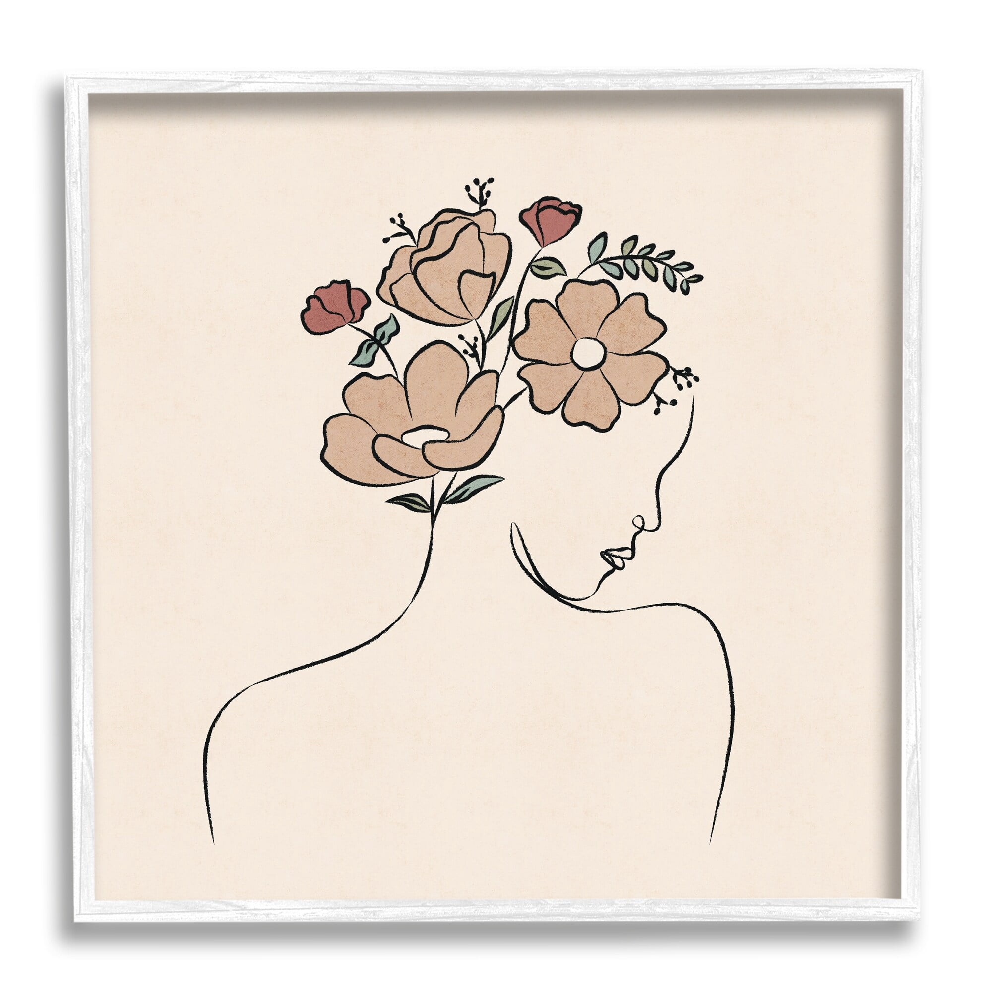 Stupell Industries Floral Abstract Woman Face Blossoms Line Doodle Graphic Art White Framed Art Print Wall Art, Design by JJ Design House LLC