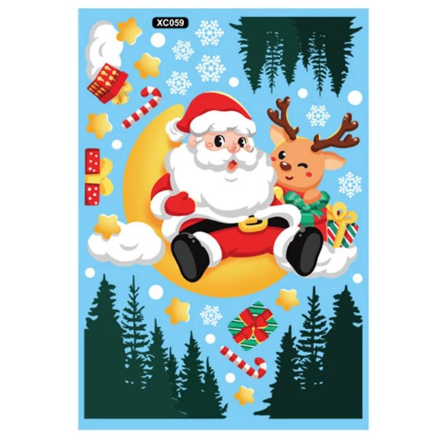 Pegatinas navideñas para ventana, calcomanía de alce de copo de nieve, Papá Noel, decoración de pared para Año Nuevo