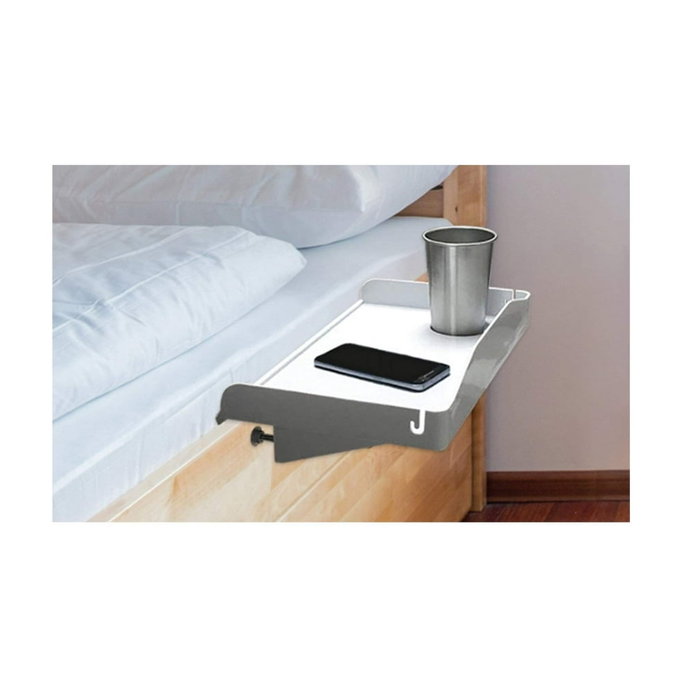 Modern Innovations White Bedside Bed Shelf Clip on Nightstand with Cup Holder & Cord Holder