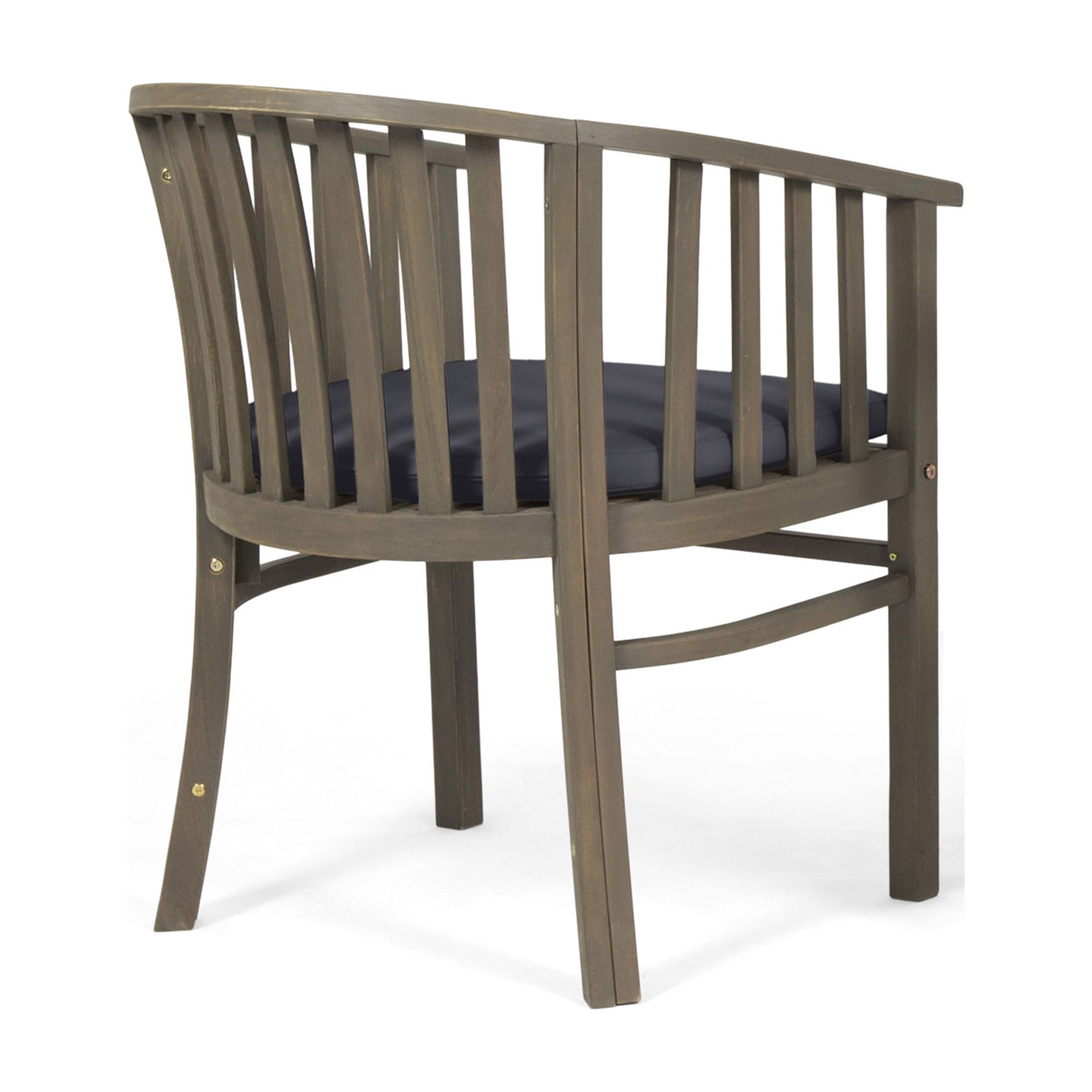 Outdoor Cushioned Wooden Dining Chair Set of 2, Solid Wood Frame for Patio Garden, Grey