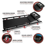 أداة الأداء W85005 40 In. 6-Caster المتداول متجر الزاحف مع مسند رأس مبطن قابل للتعديل، أسود