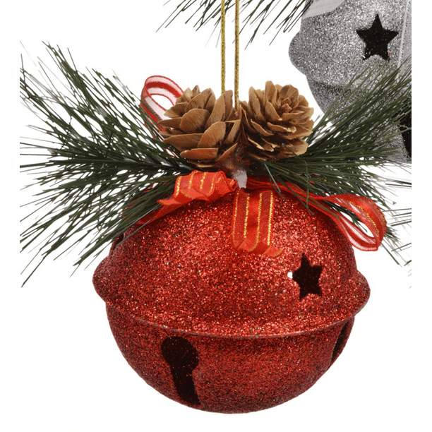 Download Christmas House Glitter Bell Ornaments With Pine Accents 2 625 In Red Color Walmart Com Walmart Com