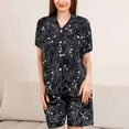 thumbnail image 2 of YABCSAZ Oversize Pajama Sets for Women Long Sleeve V Neck Button Tops and Wide Leg Bermuda Shorts Casual Loose Printed 2 Piece Outfits, 2 of 9