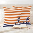 thumbnail image 3 of Anchor Orange Outdoor Waterproof Pillow Covers, Modern Navy Blue White Striped Nautical Decorative Square Throw Pillowcase Sofa Cushion Sham for Patio/Couch/Chair, 24"x24" 2 Pack, 3 of 8