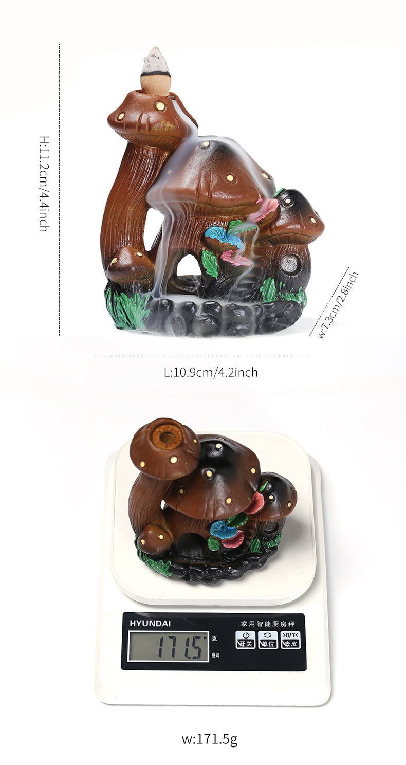 Mushroom House Backflow Censer Backflow Incense Burner Resin Mushroom House Incense Burner Mushroom Incense Holder Flowing Smoke Burner for Relax Desktop Ornament