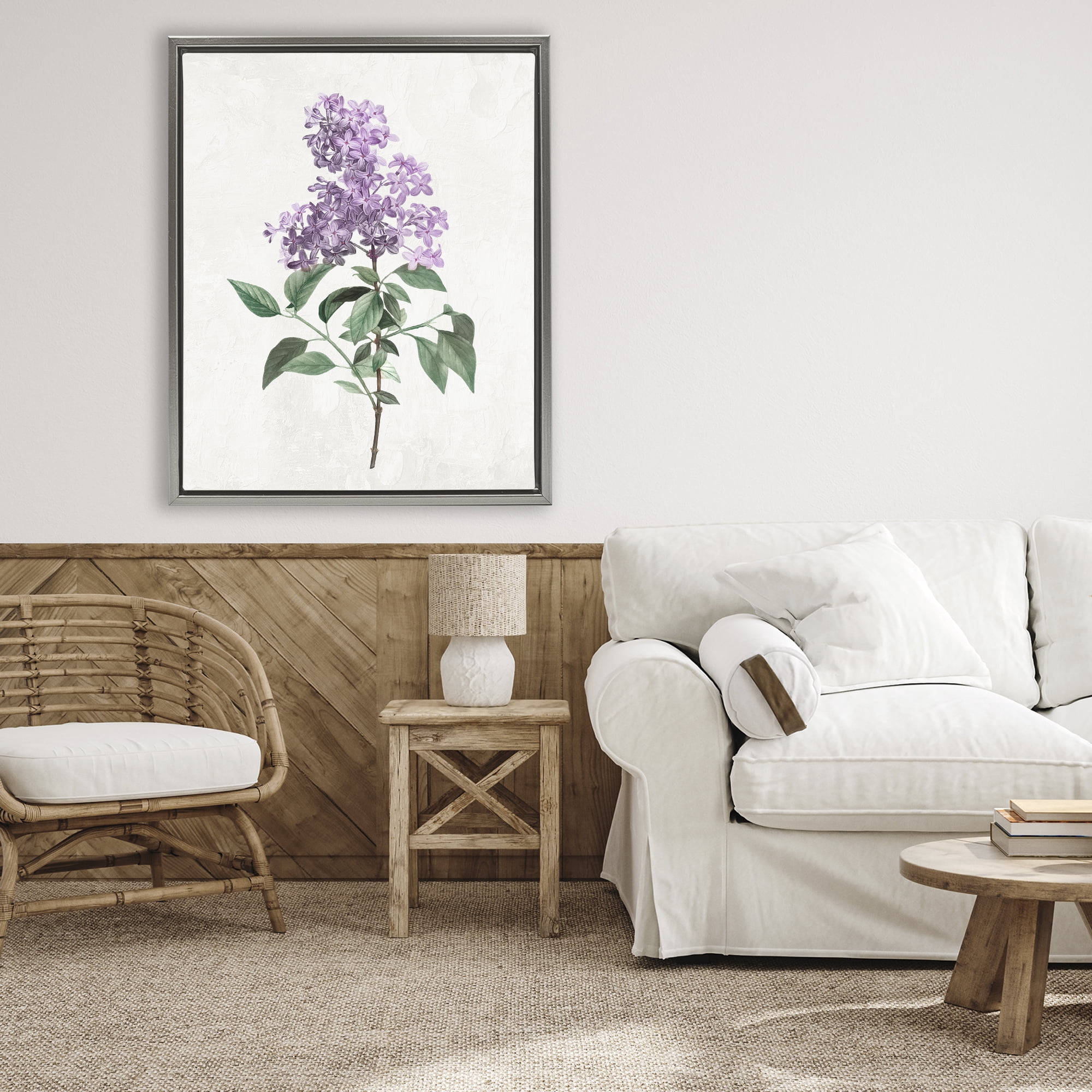 Stupell Industries Lilac Herb Blossoms Gray Framed Floater Canvas Wall Art, design by Kim Allen