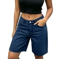 thumbnail image 2 of Uaswgudfs Women's Mid Rise Loose Fit Denim Bermuda Shorts Solid Color Dual Pockets for Summer Casual Wear, 2 of 7