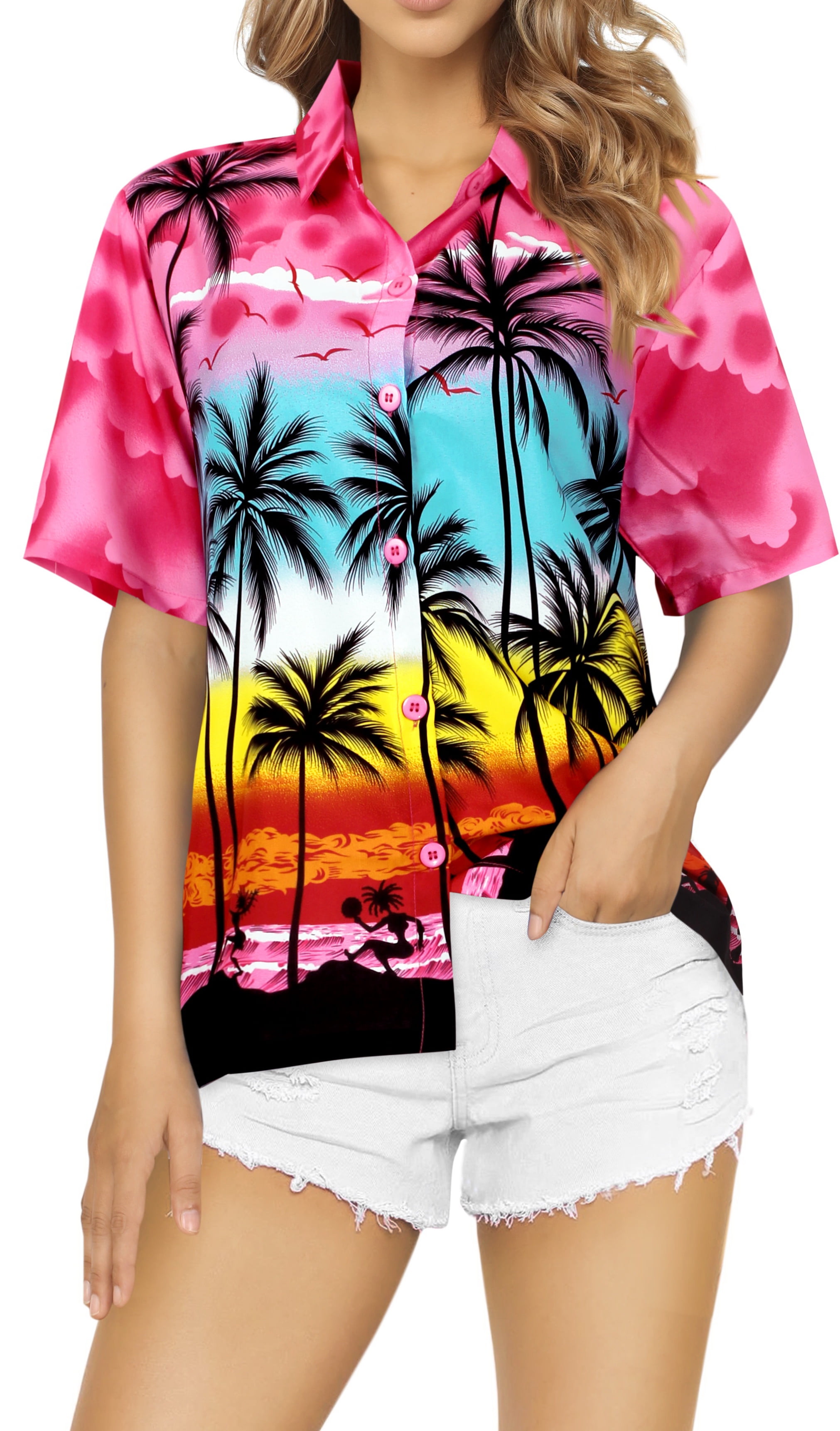 HAPPY BAY Women's Hawaiian Shirt Beach Aloha Party Casual Holiday XXL ...