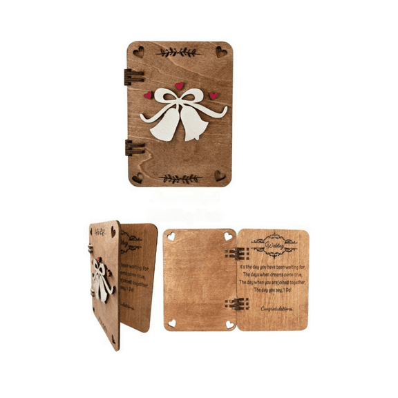 Wooden Wedding Card with Hinges, Personalized, 4 x 6 inches
