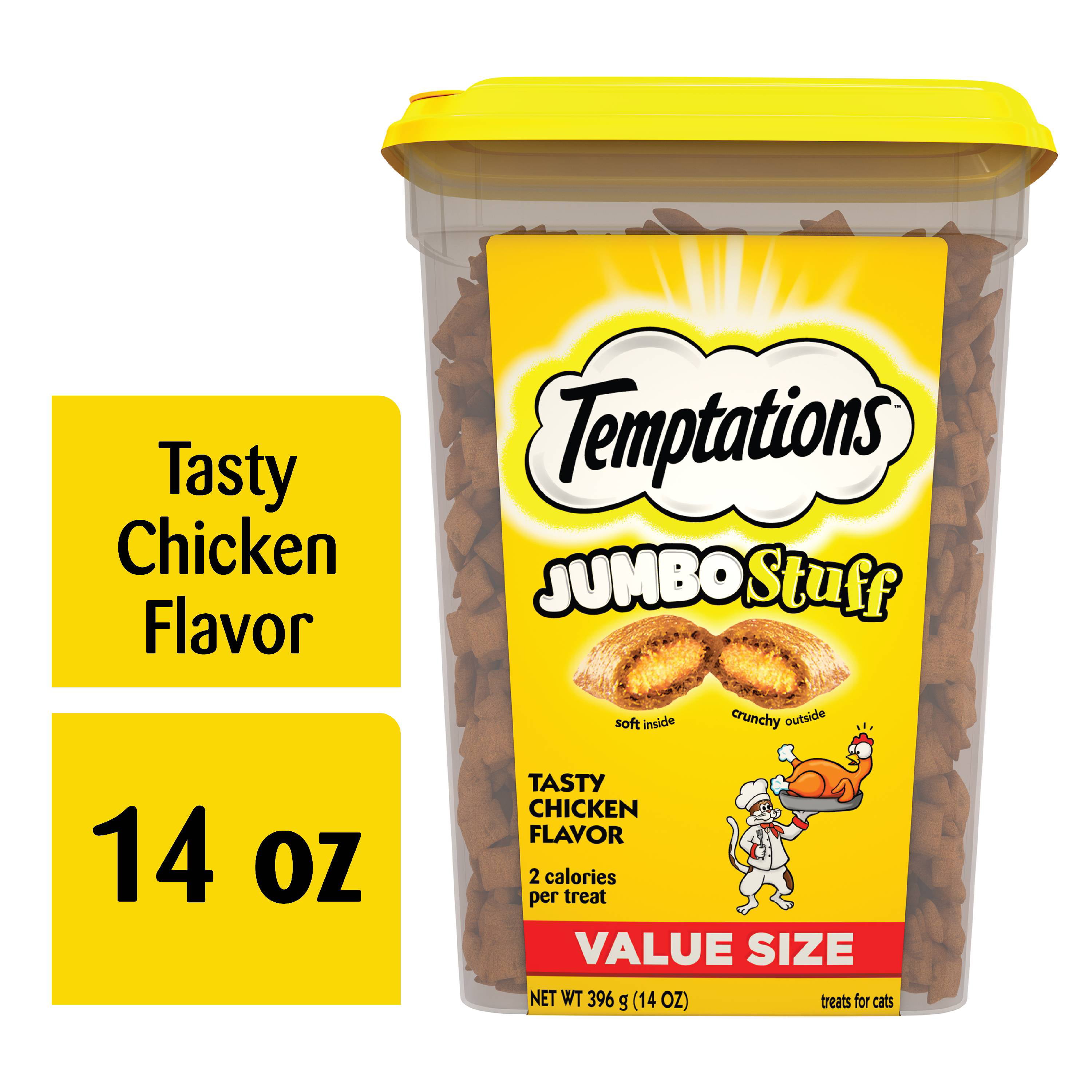 TEMPTATIONS JUMBO Stuff Cat Treats, Tasty Chicken Flavor, 14 oz. Tub