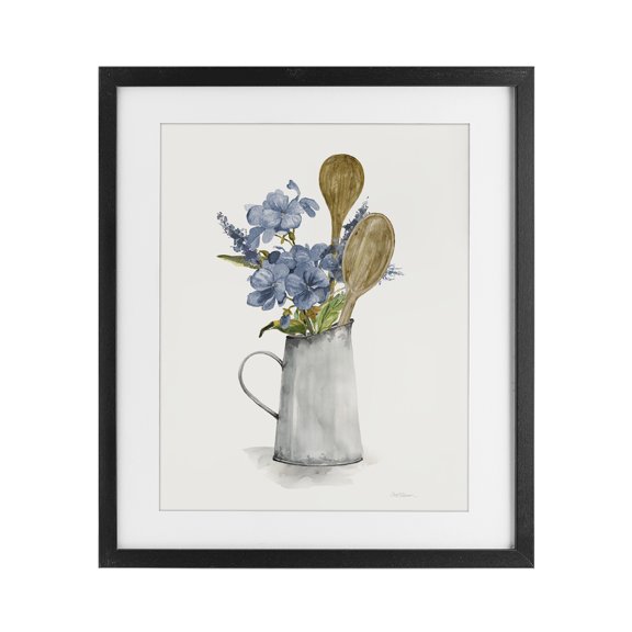 Stupell Industries Traditional Kitchen Spoons & Blue Blooms Black Framed Print Under Glass, 13 x 16, by Carol Robinson