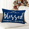 thumbnail image 3 of Farmhouse Pillow Covers with Thankful Grateful Blessed Quote 12" x 20" Rustic Wood Grain Décor Lumbar Pillow Covers with Saying Housewarming Family Room Décor, Blue, 3 of 6
