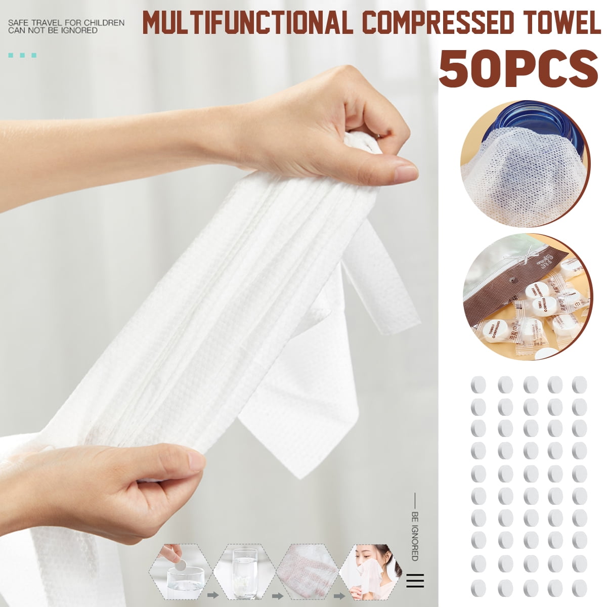 50pcs/Set 100 Cotton Mini Disposable Compressed Towel,Facial Towel