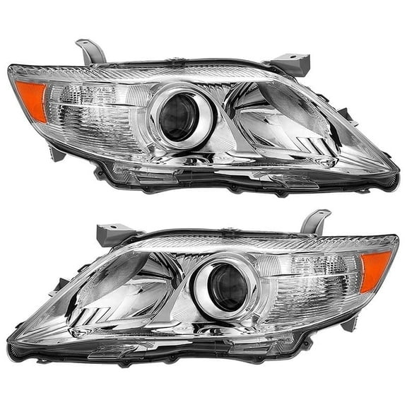 TopAutoGear for 2010 2011 Toyota Camry Headlights assembly Chrome Housing Clear Lens with Amber Reflector Headlight Replacement Driver and Passenger Side