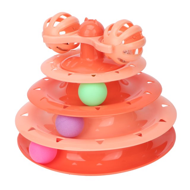 Cat Turntable Ball, Multipurpose Pet Track Roller Slip Resistance Bottom 4 Levels Detachable With 2 Balls For Cats For Indoor Blue,Orange,Green
