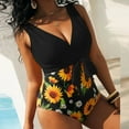 thumbnail image 5 of asdoklhq Plus Size Swimsuit for Women,Women's One-Piece Sunflower Print Color Blocking Lace Up Plus Size Overlay Print Bikini Swimsuit, 5 of 9