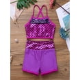 thumbnail image 3 of YONGHS Kids Girls Ballet Sequins Mermaid Tank Crop Top Shorts Set Tankini Swimwear 4-14, 3 of 7
