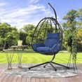 2 Piece Egg Chair, Outdoor Wicker Egg Chair with Stand, Patio Swing