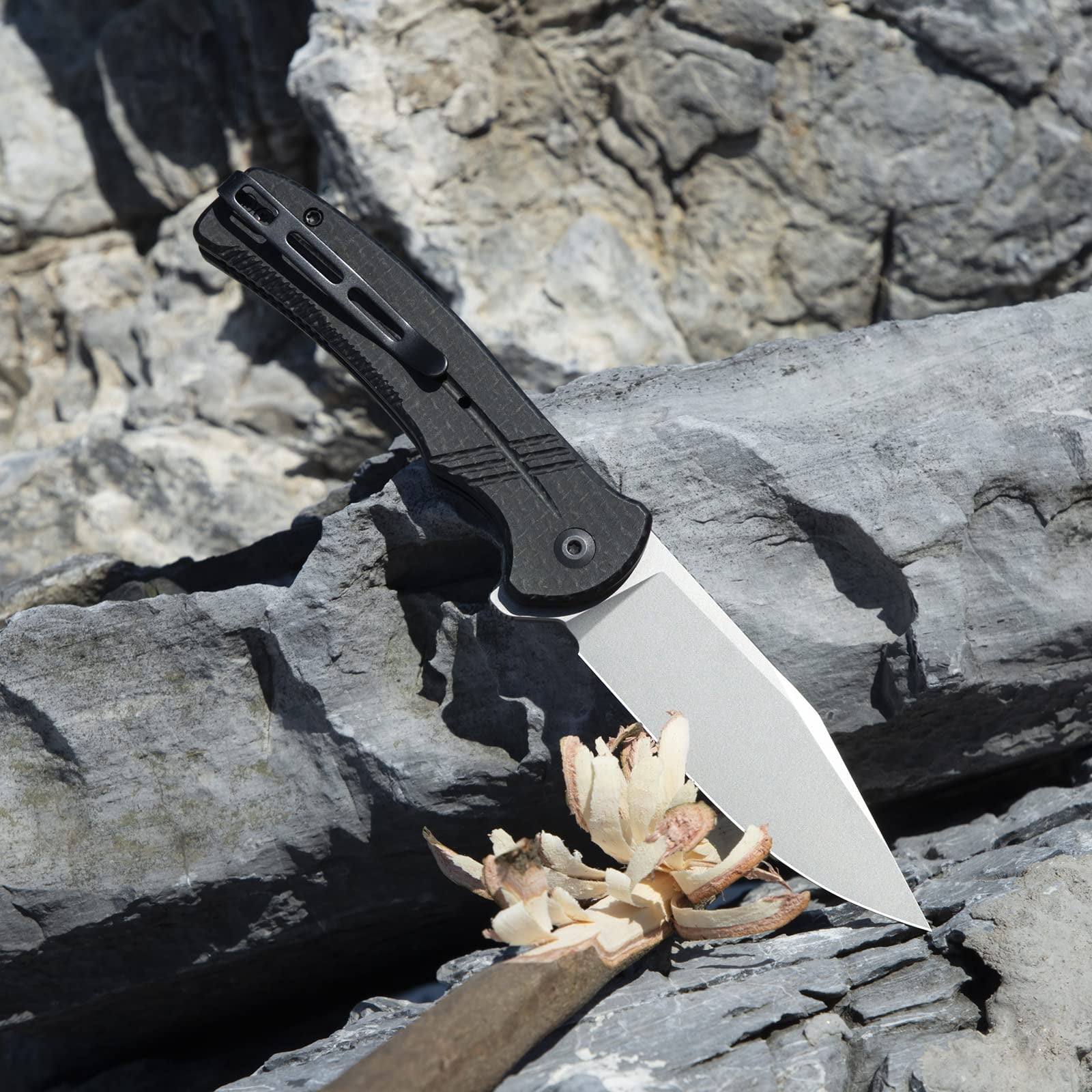 CIVIVI Folding Pocket Knife, Button Lock Flipper Cogent Knife 14C28N Blade Black Micarta Handle C20038D-7