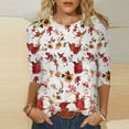 thumbnail image 2 of Women Summer Tops Womens Dressy Tops 3/ 4 Length Sleeve Summer Crew Neck Tshirts Flower Printing Loose Casual Blouses Fashion Flannels Women Boyfriend Style Womens Athletic Shirts Long Red XL, 2 of 5