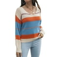thumbnail image 4 of STARVNC Women V Neck Striped Contrast Color Long Sleeve Knit Sweater, 4 of 7