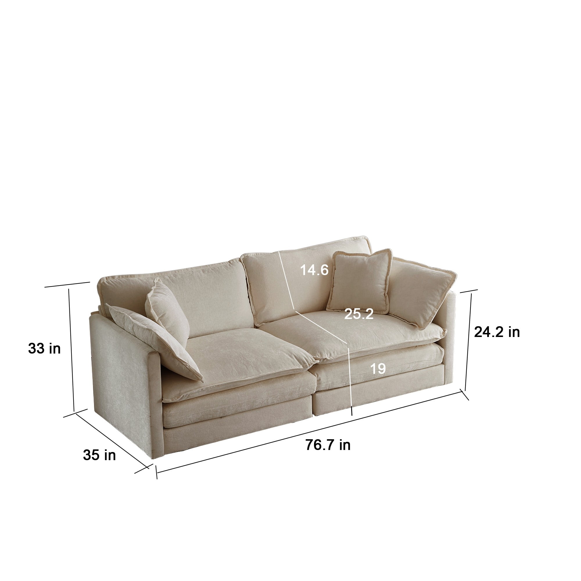 2 - Piece Living Room Set, 2 Pieces Upholstered Loveseat and Couch for Home Office Lounge, Sofa Set of 2, 2-Piece (2+2 Seat) Couch Set for Living Room (Beige)