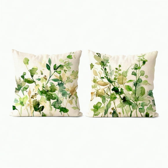 Farmhouse Sage Green Linen Print Pillow Covers - Set of 2 18x18 Decorative Cushion Cases for Couch & Outdoor Use. Ideal for Living Room & Bedroom Decor.