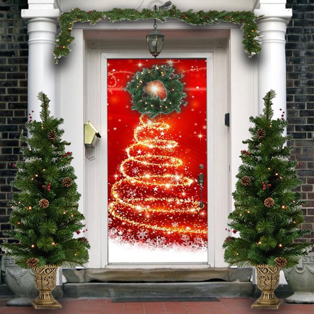 LIPOBAO 4-Piece Christmas Tree Set | Wreath, Set of 2 Gold Urn Base